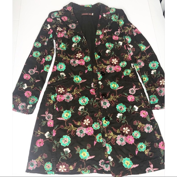 Last Chance Johnny Was Floral Embroidered Trench Coat XS Brown - Picture 6 of 13